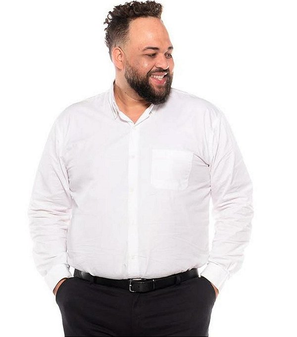 Camisa Tricoline com Elastano Masculina Branca Manga Longa XP ao G5 2263
