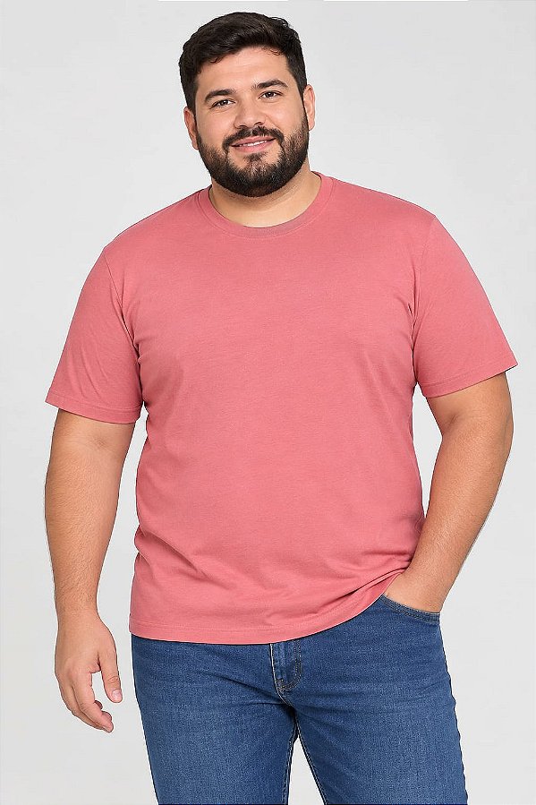 Camiseta Masculina Básica Rosa Coral Suave Plus Size XP Ao G5