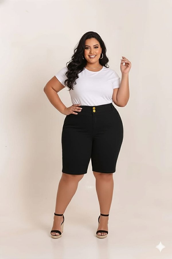 Bermuda Feminina Ciclista Jeans Black Stretch 44 ao 70 3029