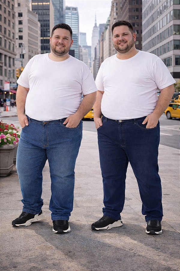 Kit 2 Calças Masculina Jeans com Elastano Pequenos Defeitos Plus Size