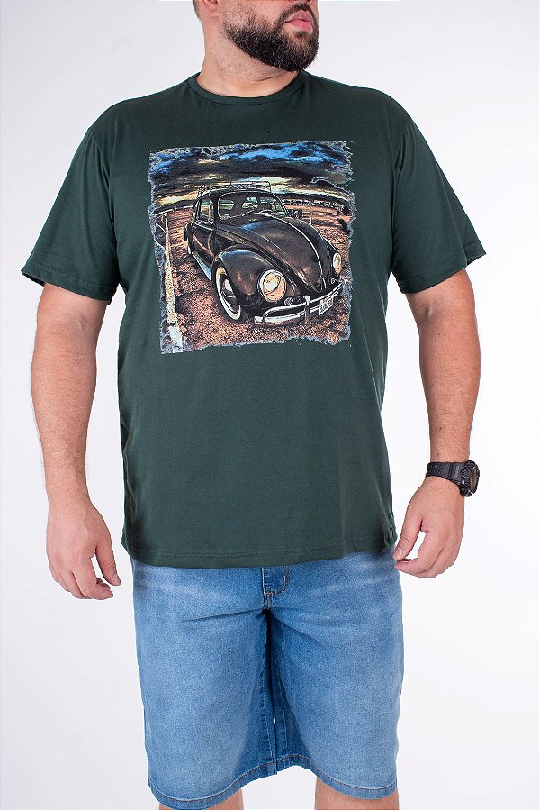 Camiseta Masculina Estampada Fusca Verde Plus Size XP ao G5
