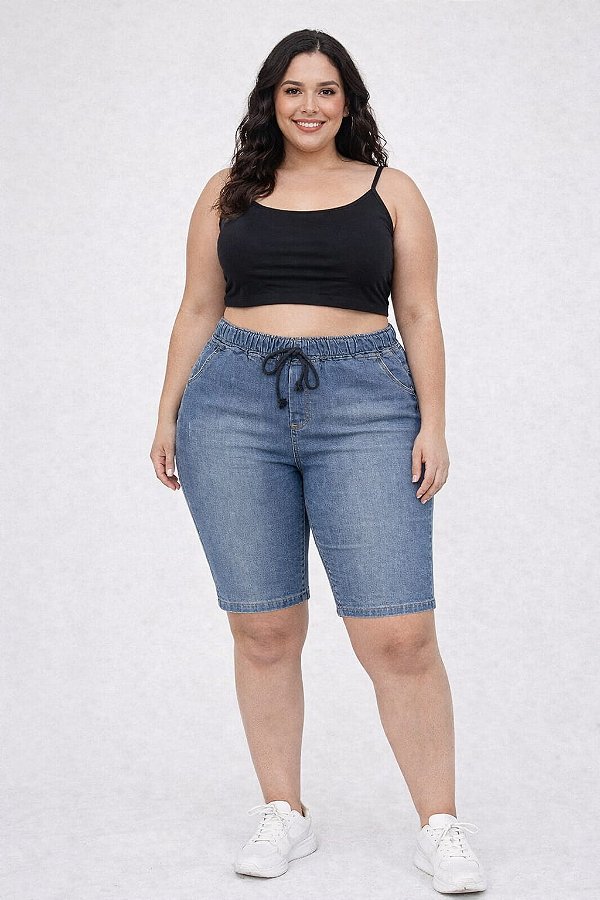 Bermuda Ciclista Jogger Jeans Stretch com Puído Feminina Plus Size 44 ao 70 3457