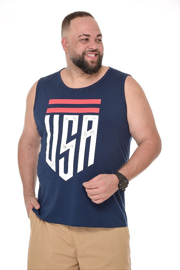 Camiseta Regata USA Marinho Plus Size XP ao  G5