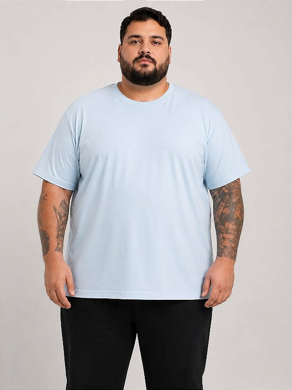 Camiseta Básica Azul Claro Masculina Plus Size XP Ao G5