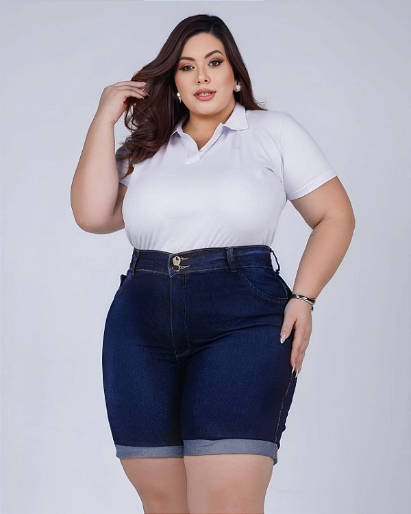 Bermuda Feminina Jeans Stretch Lavagem Escura 3441