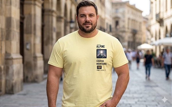 Camiseta Estampada Alpine European Amarela Plus Size XP ao G5