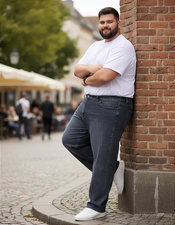 Calça Reforçada Jeans Grosso Stretch Black c/ Used Plus Size Masculina 46 ao 76 2293