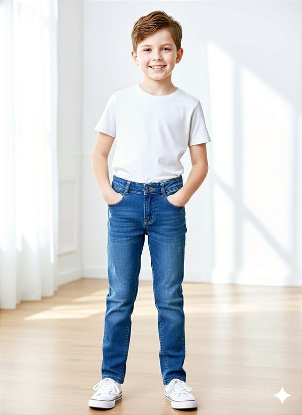 Calça Jeans Stretch Puído Masculina Juvenil 10 ao 16 1672c