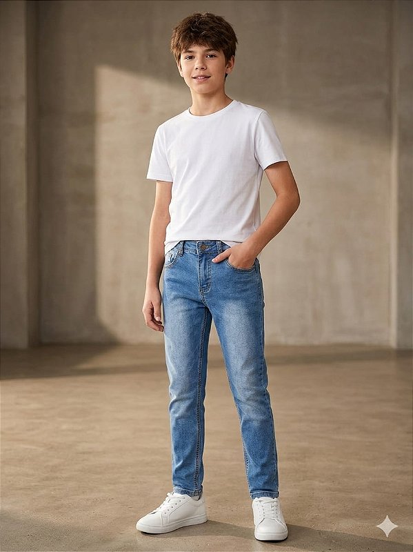 Calça Jeans Stretch Clear Masculina Juvenil 10 ao 16 1714