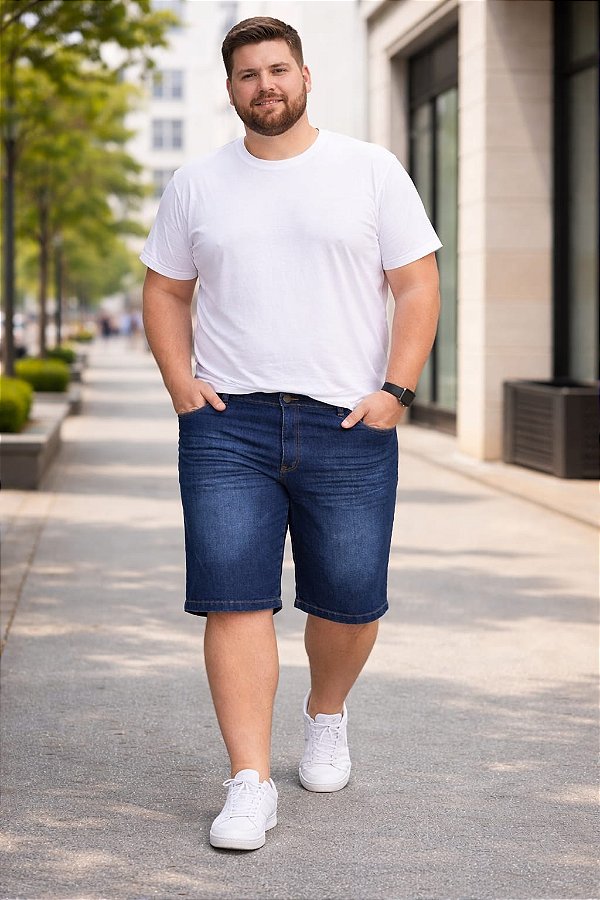 Bermuda Jeans Stretch Bigode e Used Masculina Plus Size 50 a 80 2295
