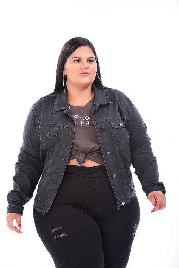 Jaqueta Jeans Feminina Preta Plus Size 3142