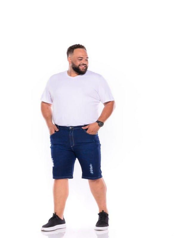 Bermuda Jeans Stretch Rasgada Masculina Plus Size  2059