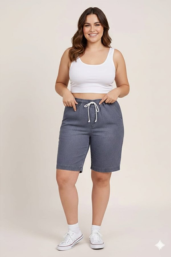 Bermuda Feminina Ciclista Jogger Jeans Stretch Plus Size Cinza Do 44 ao 70 3461