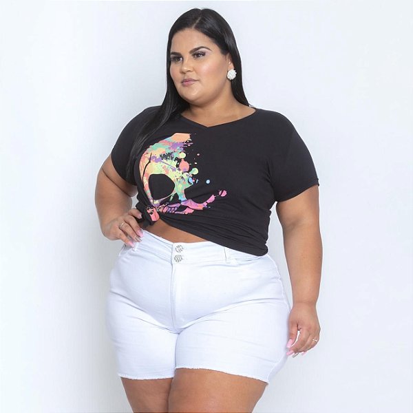 Short de Sarja Feminino Branco Plus Size 3118