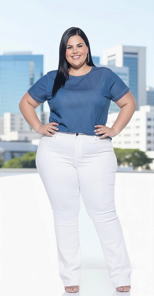 Calça Flare Branca Sarja Stretch Feminina Plus Size 44 ao 70 3174