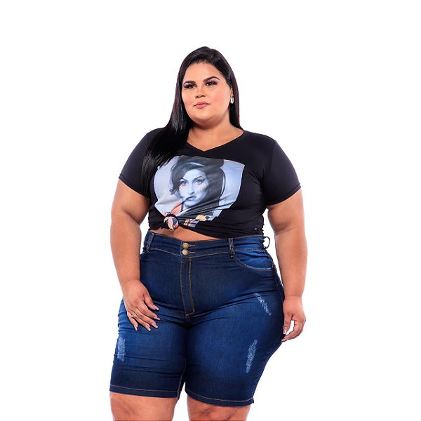 Bermuda Ciclista Jeans Feminina Com Rasgadinho Plus Size 62 ao 70  3198