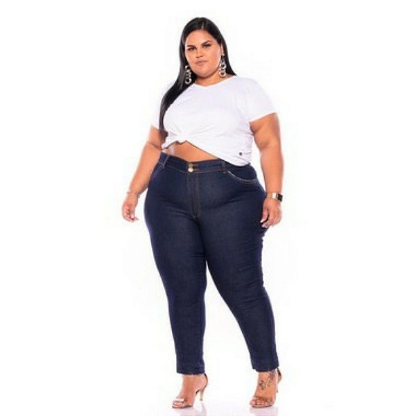 Calça Jeans Feminina Stone Cotonete Bolso Escura 44 ao 60 3229