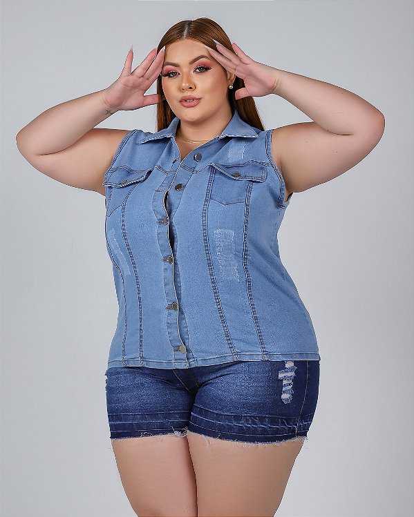 Colete Jeans  Feminino Plus Size Pequenos Defeitos