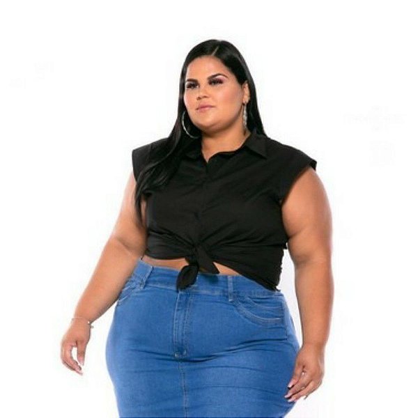 Camisa Regata Tricoline Stretch Feminina Preta Plus Size XP ao G5 3222