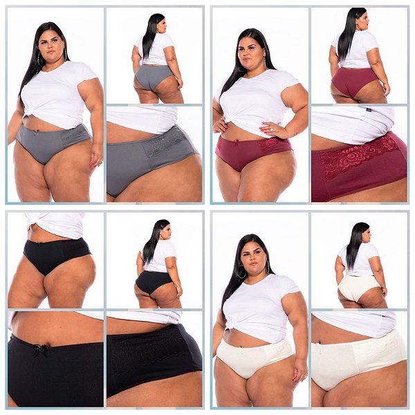 Calcinha Cotton Lycra Renda Plus Size XM Ao G5 Pequenos Defeitos