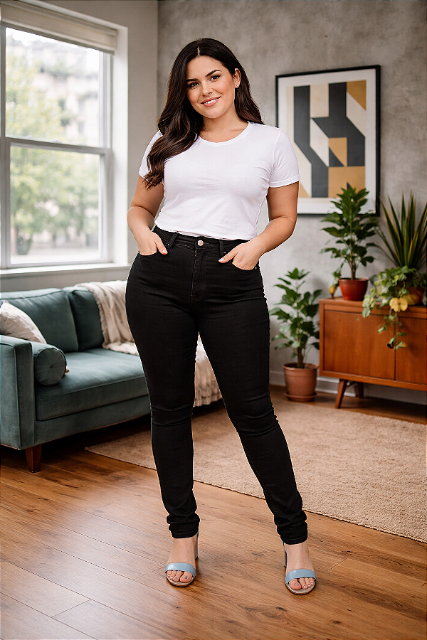 Calça Feminina Skinny Jeans strech Preta Básica Do 34 ao 44 2001