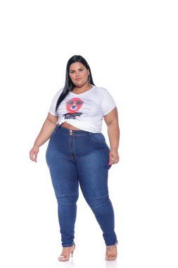 Calça Jeans Stretch Used c Recorte Feminina Plus Size 3162