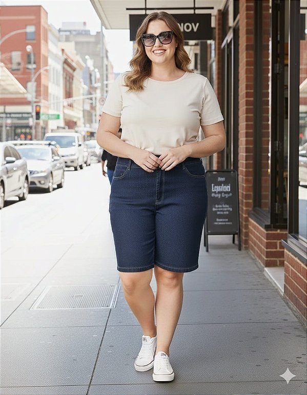 Bermuda Jeans Stretch com Puídos nos Bolsos Feminina Plus Size 44 ao 70 3449