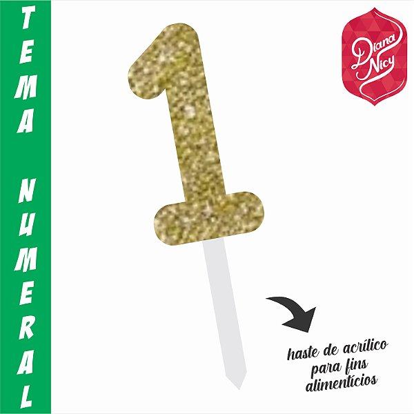 Topo em MDF com Glitter Dourado Número 1