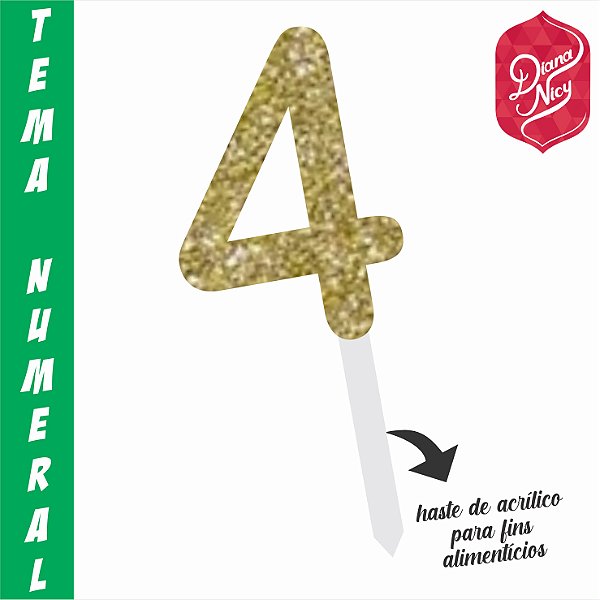 Topo em MDF com Glitter Dourado Número 4