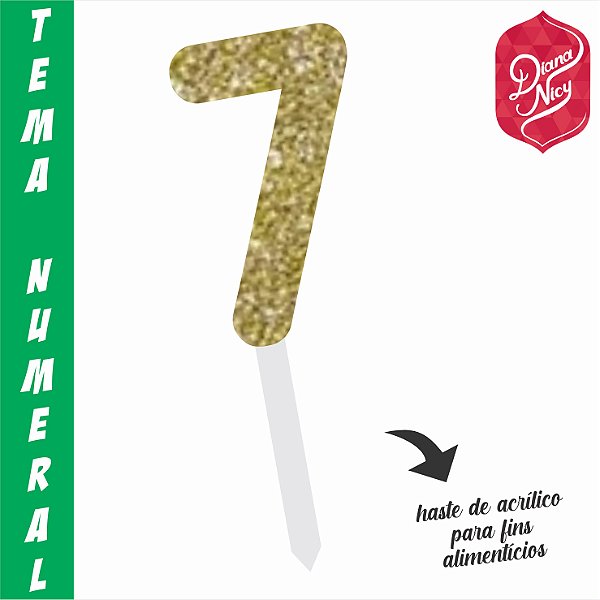 Topo em MDF com Glitter Dourado Número 7