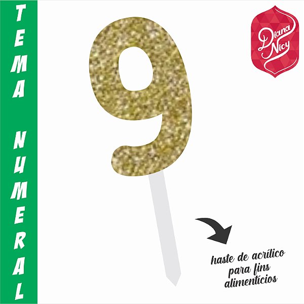 Topo em MDF com Glitter Dourado Número 9