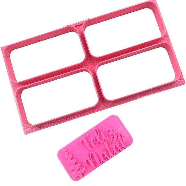 Cortador Alta Produção - Retangular 6x3cm com Marcador Feliz Natal