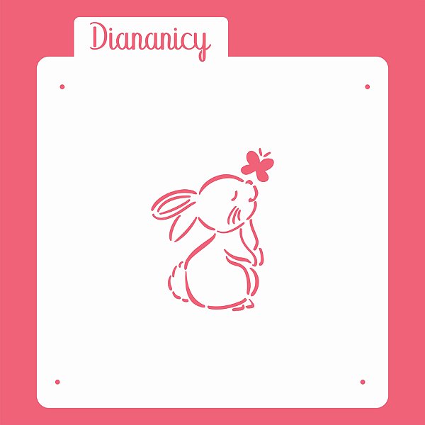 Estêncil Diananicy Nº 100 - Stencil Coelho com Borboleta