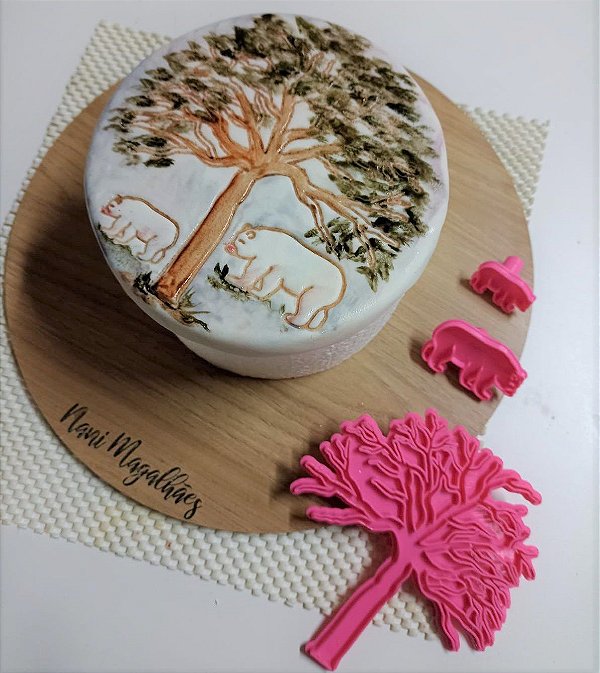 Kit Trio Marcador Bolo Árvore e Urso - Técnica Pintura Canva Cake