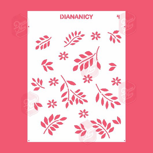 Estêncil Diananicy Nº 04 - Stencil Folhas Floral