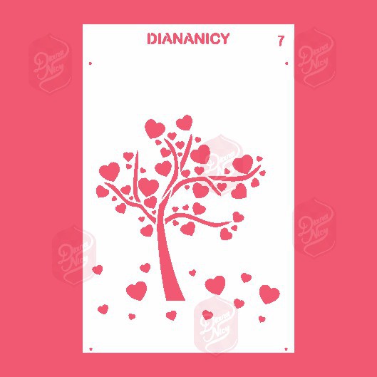 Estêncil Diananicy Nº 07 - Stencil Árvore Coração
