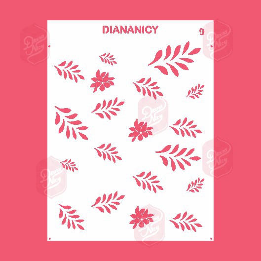 Estêncil Diananicy Nº 09 - Stencil Folhas Flores