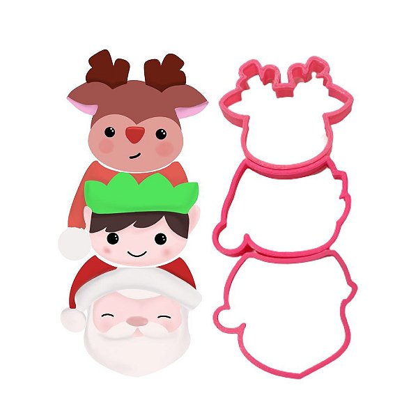 Trio Cortador Montável Rena Elfo Papai Noel -D240100