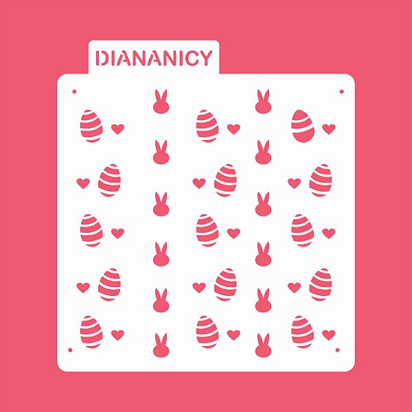 Estêncil Diananicy Nº 183 - Stencil Ovos e Coelhos de Páscoa