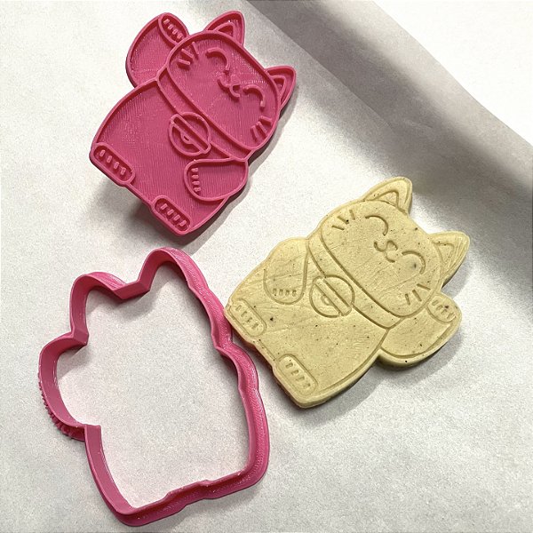 Cortador e marcador gato da sorte maneki-neko 8cm