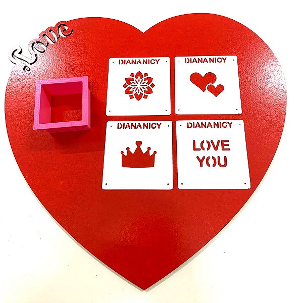 Kit Mini Estêncil com Cortador - coroa, coração, love you, flor