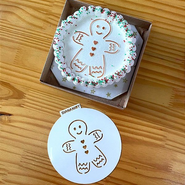 Estêncil Diananicy Nº 388 - Stencil Gingerman Gingerbread Redondo