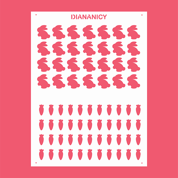 Estêncil Diananicy Nº 347  - Stencil COELHO E CENOURA SPRINKLES