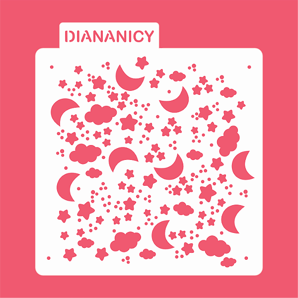 Estêncil Diananicy Nº 436 - Stencil Lua Estrelas Soneca