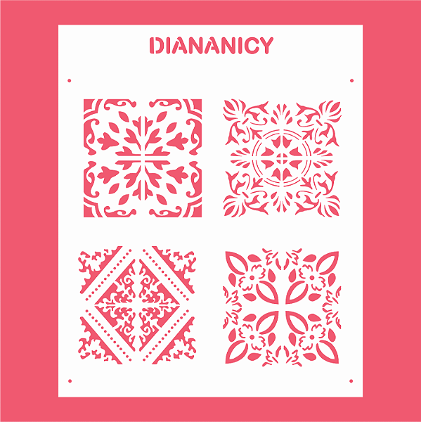 Estêncil Diananicy Nº 447 - Stencil Quatro Azulejos