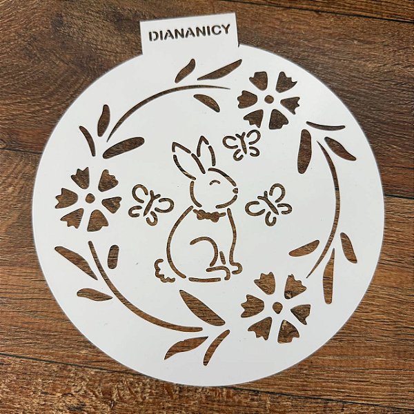 Estêncil Diananicy Nº 535 - Stencil Páscoa Coelho Redondo