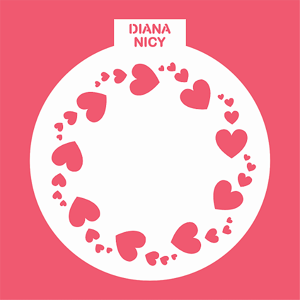 Estêncil Diananicy Nº 624 - Stencil Coração Redondo Confeitaria Pasta Biscoito