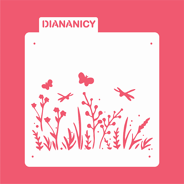 Estêncil Diananicy Nº 593 - Stencil Jardim com Libélulas Confeitaria Pasta Biscoito