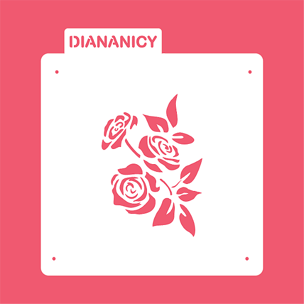 Estêncil Diananicy Nº 610 - Stencil Rosas com Folhas Confeitaria Pasta Biscoito
