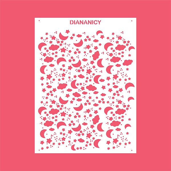 Estêncil Diananicy Nº 546 - Stencil Lua Estrelas Confeitaria Pasta Biscoito